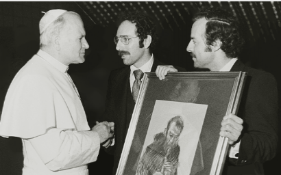 Blessed Pope John-Paul II receiving Stanley Roseman and his colleague Ronald Davis at the Vatican, 1979.