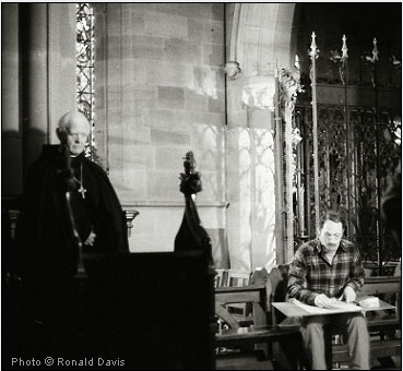 Stanley Roseman drawing Abbot Emeritus David Parry in choir in the church of St. Augustine's Abbey, England, 1980. Photo  Ronald Davis