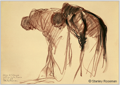 Drawing by Stanley Roseman, "Two Monks Bowing in Prayer," 1979, Abbaye de Solesmes, France, chalks on paper, National Gallery of Art, Washington, D.C.  Stanley Roseman.