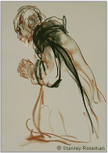 Drawing by Stanley Roseman, "Father Damian, Missionary Monk, kneeling in Prayer, 1984, Archabbey St. Ottilien, Germany,