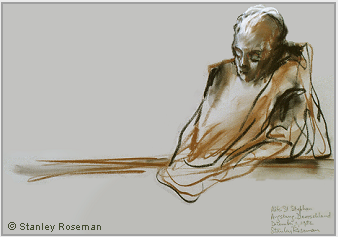 Drawing by Stanley Roseman, "A Benedictine Monk in Choir," 1982, St. Stephan Abbey, Augsburg, Chalks on paper, Private collection, Geneva.  Stanley Roseman