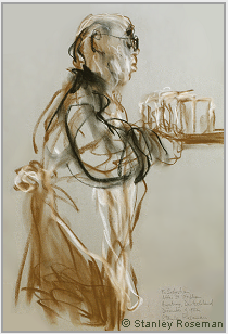 Drawing by Stanley Roseman, "Brother Sebastian serving in the Refectory," 1982, St. Stephan Abbey, Augsburg, Chalks on paper, Mead Art Museum, Amherst College, Massachusetts.  Stanley Roseman