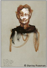 Drawing by Stanley Roseman, "Dom Bede, Portrait of a Benedictine Monk, 1980, St. Augustines Abbey, Kent, England, chalks on paper, Victoria and Albert Museum, London.  Stanley Roseman.