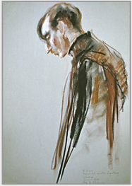 Drawing by Stanley Roseman, Brother Kuno at Vespers, 1987, Engelberg Abbey Abbey, Switzerland, chalks on paper, Muse des Beaux-Arts, Rouen.  Stanley Roseman