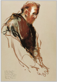 Drawing by Stanley Roseman, "Father Augustine in Choir," 1983, Trappist Abbey of Mellifont, Ireland, chalks on paper, Dallas Museum of Art.  Stanley Roseman