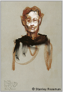Drawing by Stanley Roseman, "Dom Bede, Portrait of a Benedictine Monk, 1980, St. Augustines Abbey, Kent, England, chalks on paper, Victoria and Albert Museum, London.  Stanley Roseman.