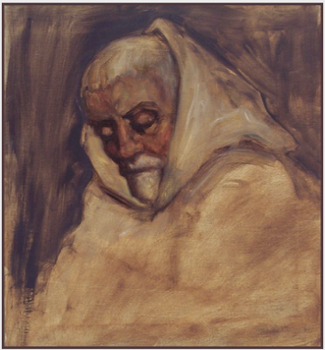Painting by Stanley Roseman, "Frre Samuel, Portrait of a Trappist Monk in Prayer, 2002, Abbey of La Trappe, France, oil on canvas, Private collection, France.  Stanley Roseman
