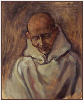 Painting by Stanley Roseman, "Frre Tarsicius, Portrait of a Trappist Monk in Prayer, 2002, Abbey of La Trappe, France, oil on canvas.  Stanley Roseman
