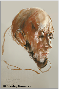Drawing by Stanley Roseman, Portrait of a Carthusian Monk, 1984, St. Hughs Charterhouse, England, chalks on paper, Mead Art Museum, Amherst College, Amherst, Massachusetts.  Stanley Roseman.