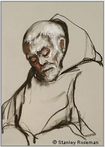 Drawing by Stanley Roseman, "Frre Samuel at Compline," 2002, Abbey of La Trappe, France, chalks on paper, Private collection, France.  Stanley Roseman