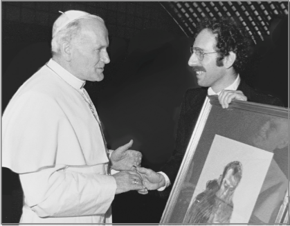 Blessed Pope John-Paul II receiving Stanley Roseman (center) and Ronald Davis at the Vatican, 1979.