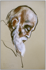 Drawing by Stanley Roseman, "Don Costanzo, Portrait of a Hermit Monk," 1998, Sacro Eremo di Camaldoli, Italy, chalks on paper, Private collection.  Stanley Roseman.