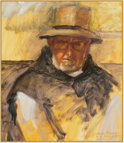 Painting by Stanley Roseman, "Father Benedict, Portrait of a Trappist Monk," 1978, Mount St. Bernard Abbey, England, oil on canvas, Private collection, Switzerland.  Stanley Roseman