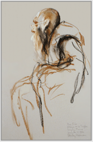 Drawing by Stanley Roseman, "Frre Elie at Vespers, 1982, Abbey of La Trappe, France, chalks on paper, Collection of the artist.  Stanley Roseman.